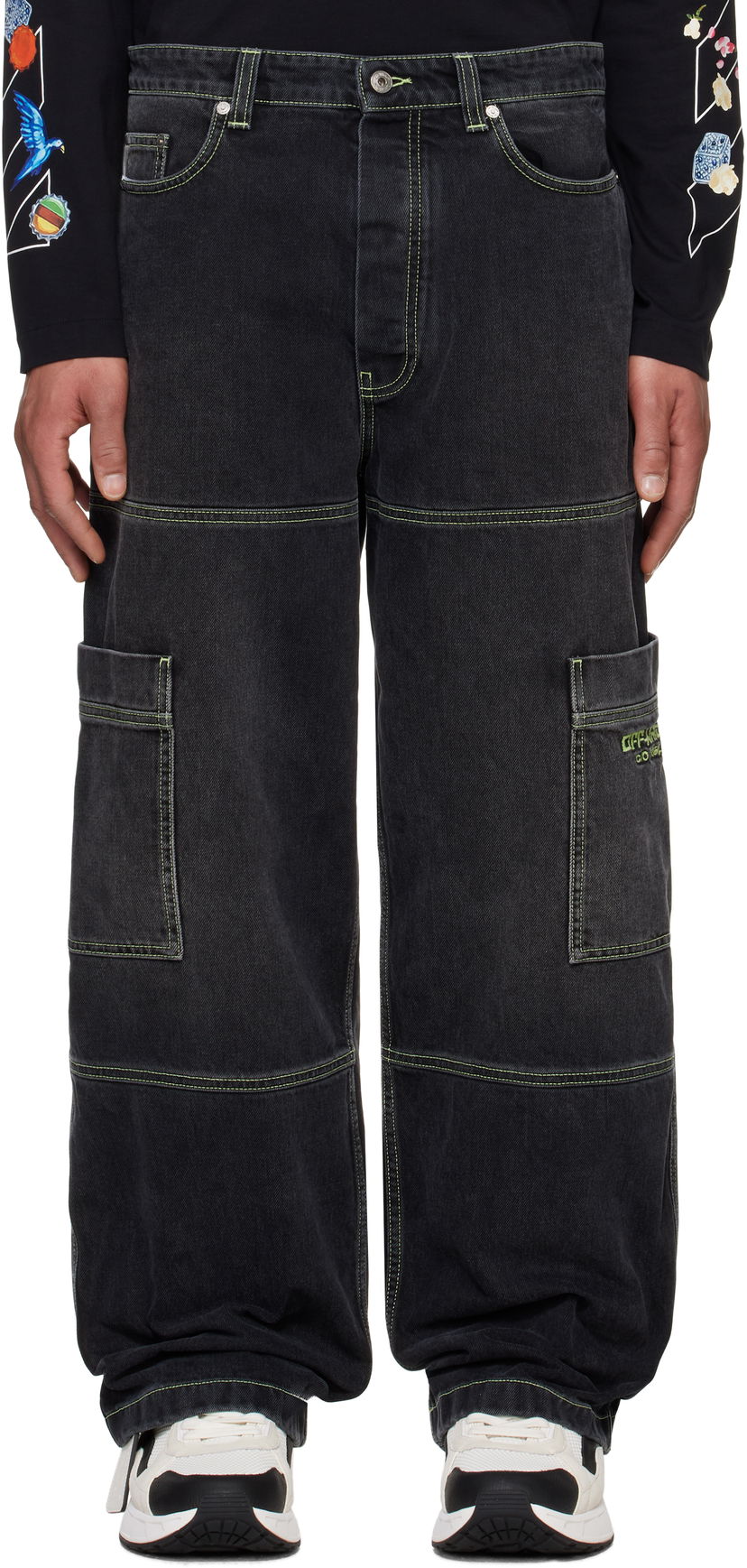 Jeans Off-White Off-White Irregular Denim Cargo Pants Svart | OMYA18QS25DEN0021350