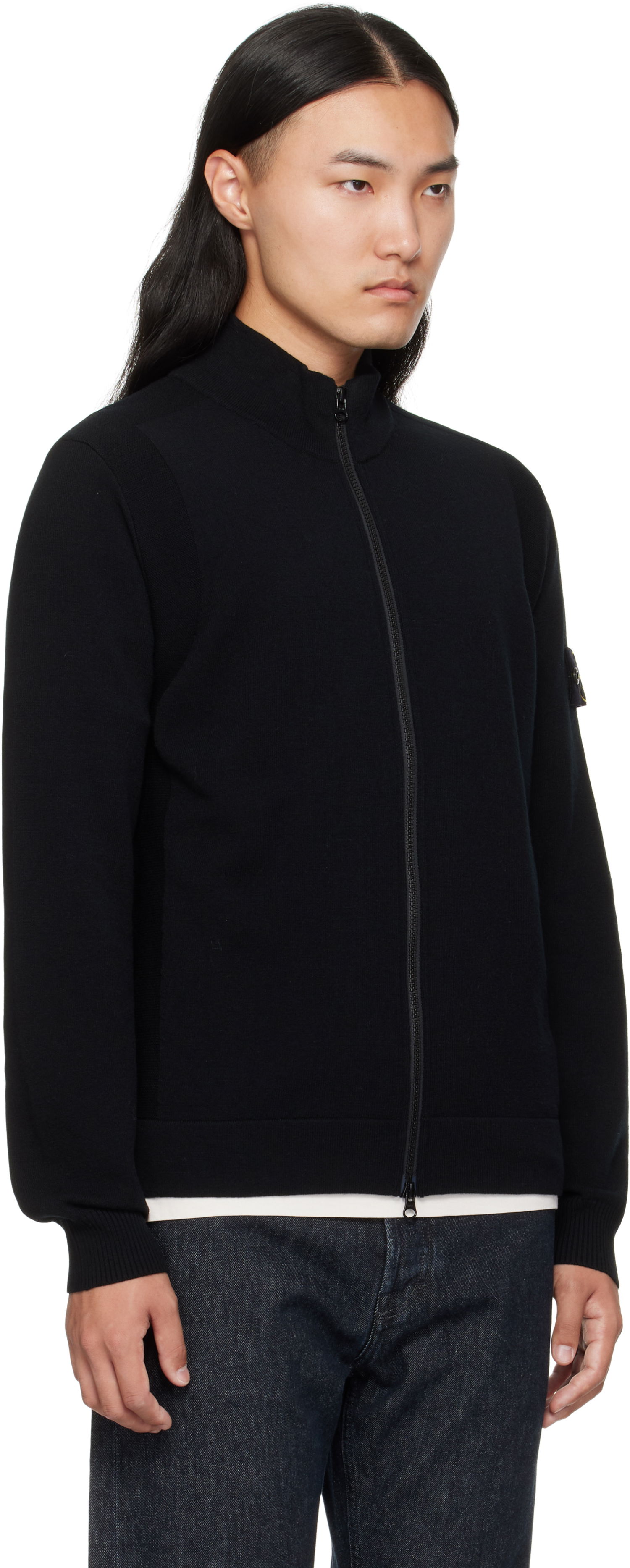 Sweatshirt Stone Island Stone Island Stretch RWS Wool Zip-Up Sweatshirt Svart | K2S15 5100062 S00A1, 1