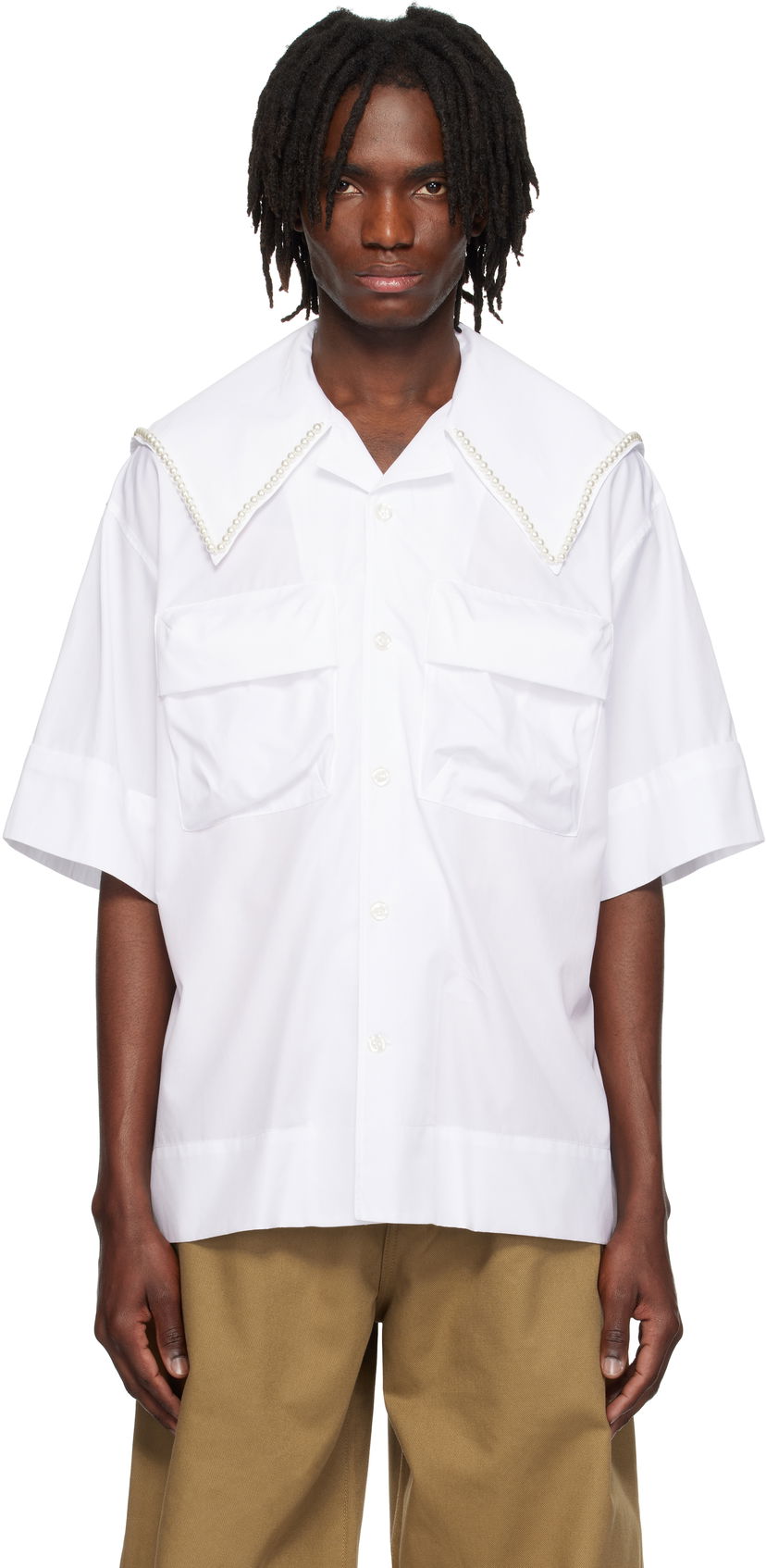 Skjorta Simone Rocha Simone Rocha Cargo Flap Pocket Sailor Collar Shirt Vit | 5312B 1025