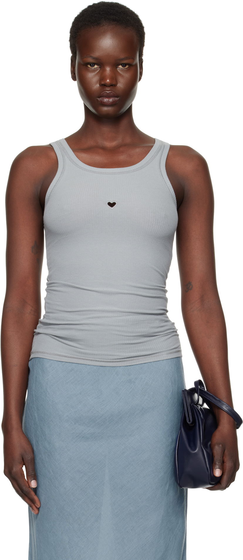 Linne Baserange Heart Cutout Ribbed Tank Top Grå | TOHT-RB-SP25