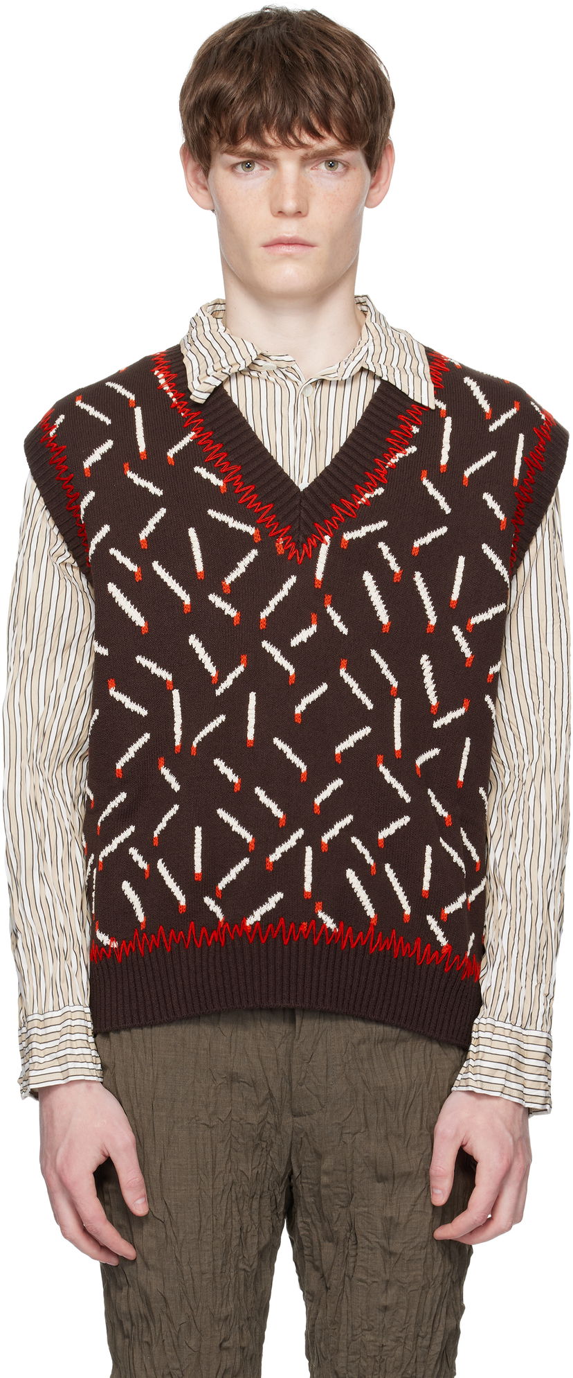 Väst Bottega Veneta Bottega Veneta Cotton Jacquard Matches Vest Brun | 823017V5ET02049