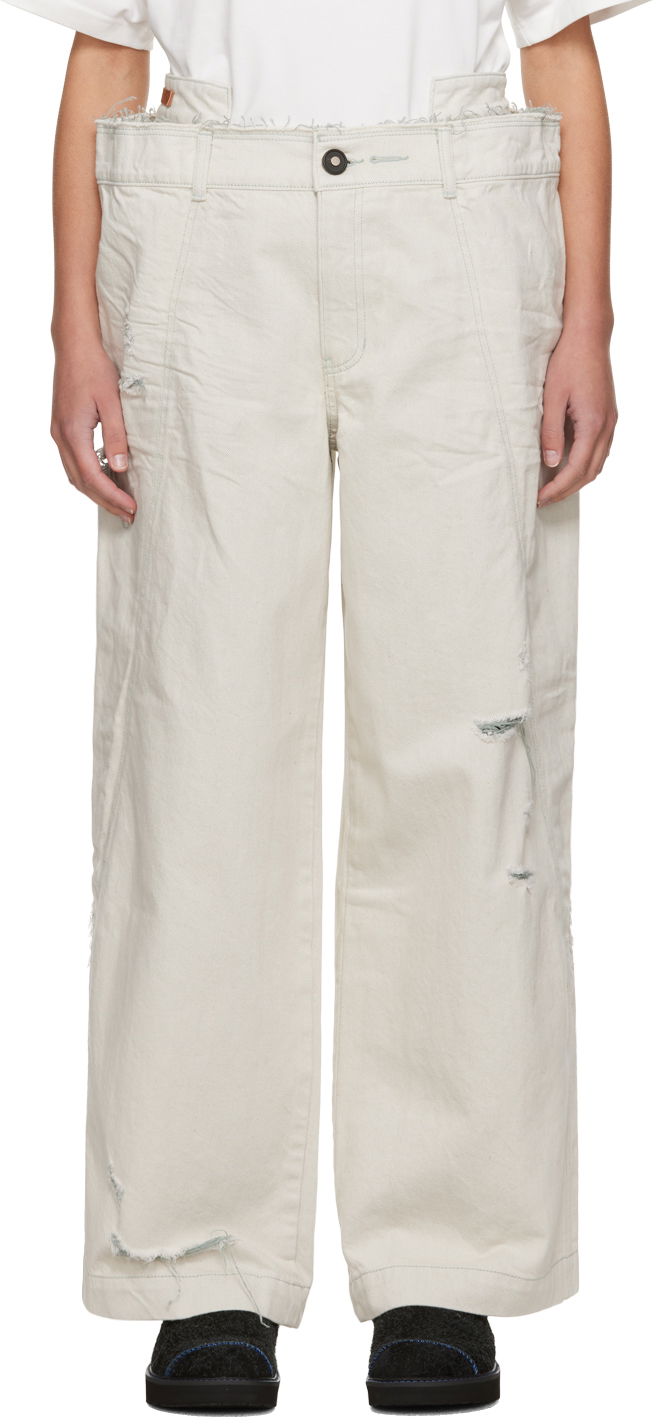 Cargo byxor ADER ERROR Distressed Wide Leg Jeans Beige | BMADFWBT0110WH