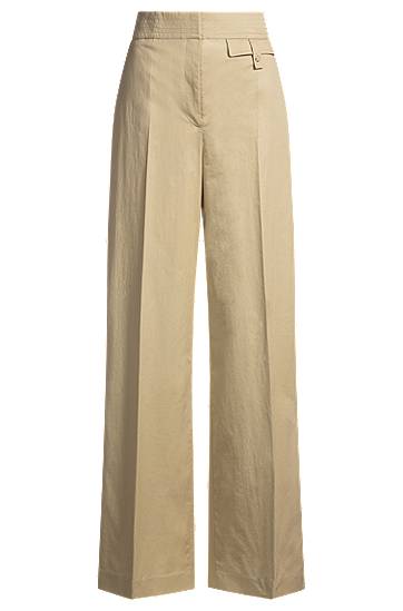 Byxor BOSS High-Waisted Regular-Fit Stretch Cotton Trousers Beige | 50537462