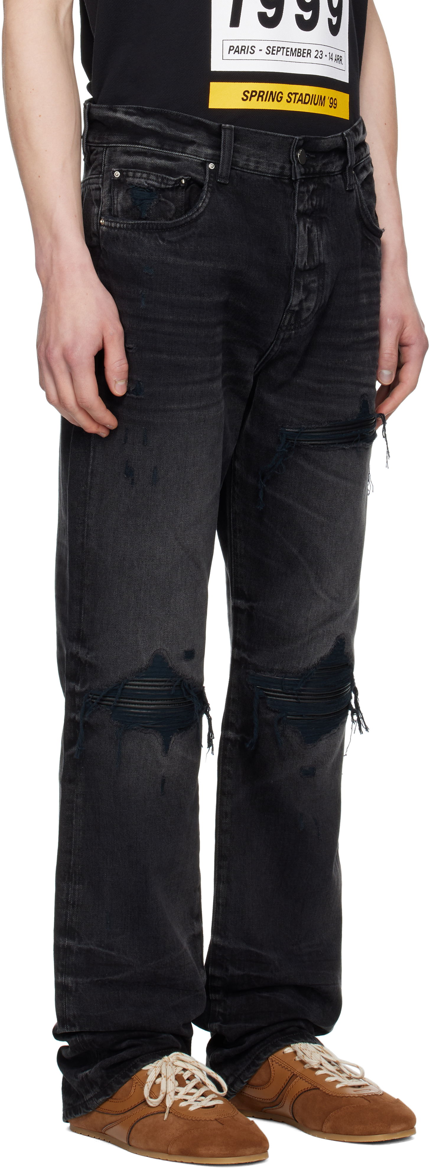 Jeans AMIRI AMIRI Leather Straight MX1 Jeans Svart | AMDNGH1086, 1