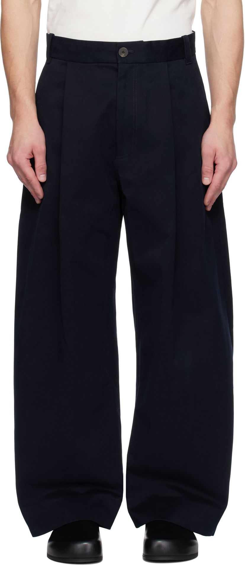 Byxor Studio Nicholson Studio Nicholson Pleated Wide-Leg Trousers Mörkblå | SORTE SNM - 1248