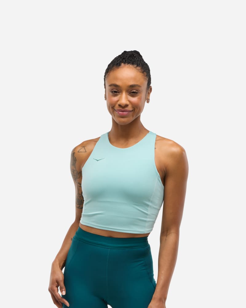 Linne Hoka One One Elaro Crop Bra, Size Small Turkos | 1141760-DZY