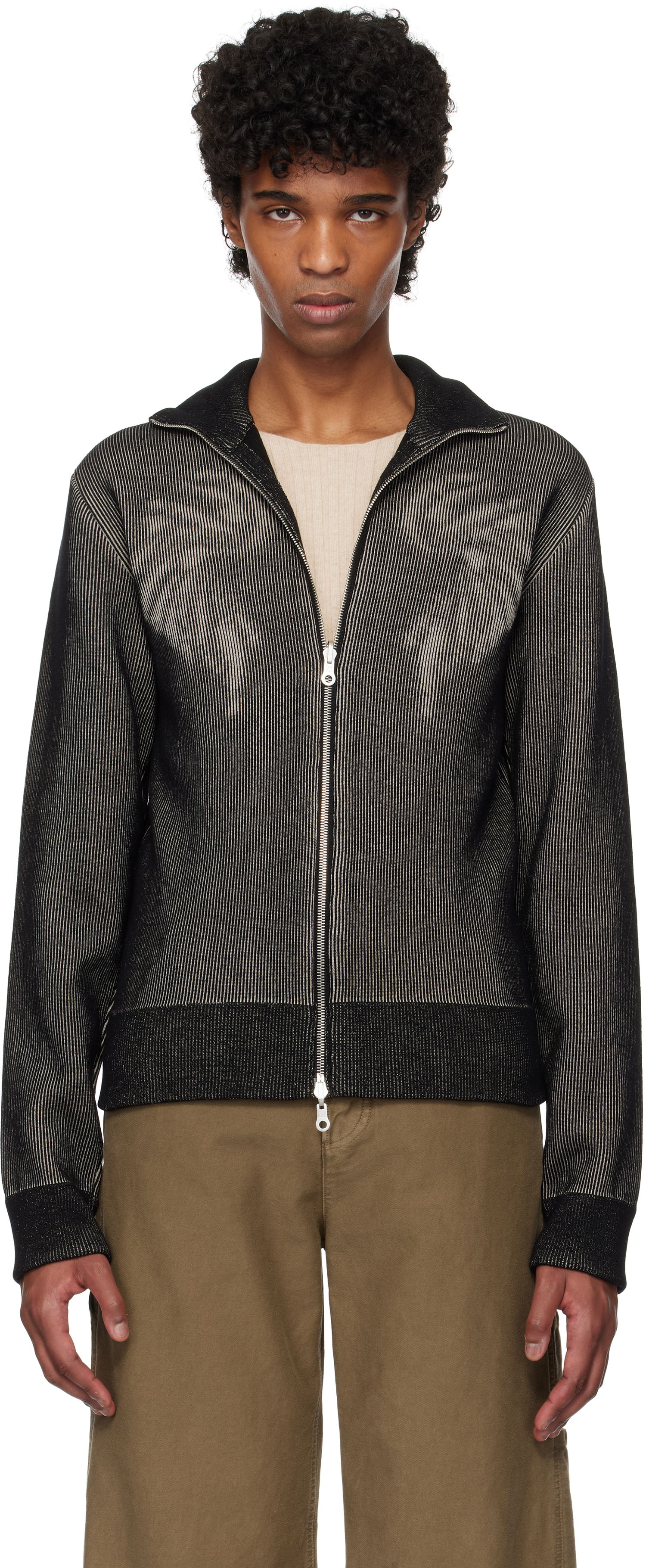 Sweater Dries Van Noten Dries Van Noten Zip-Up Knit Sweater Svart | 251-021223-1711, 0