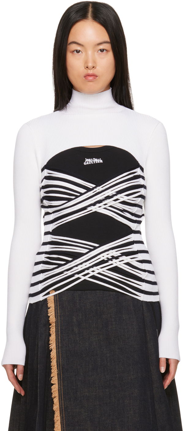 Linne Jean Paul Gaultier Jean Paul Gaultier Striped Turtleneck and Bustier Top Svart | 23/15-F-PL038-M056-0159