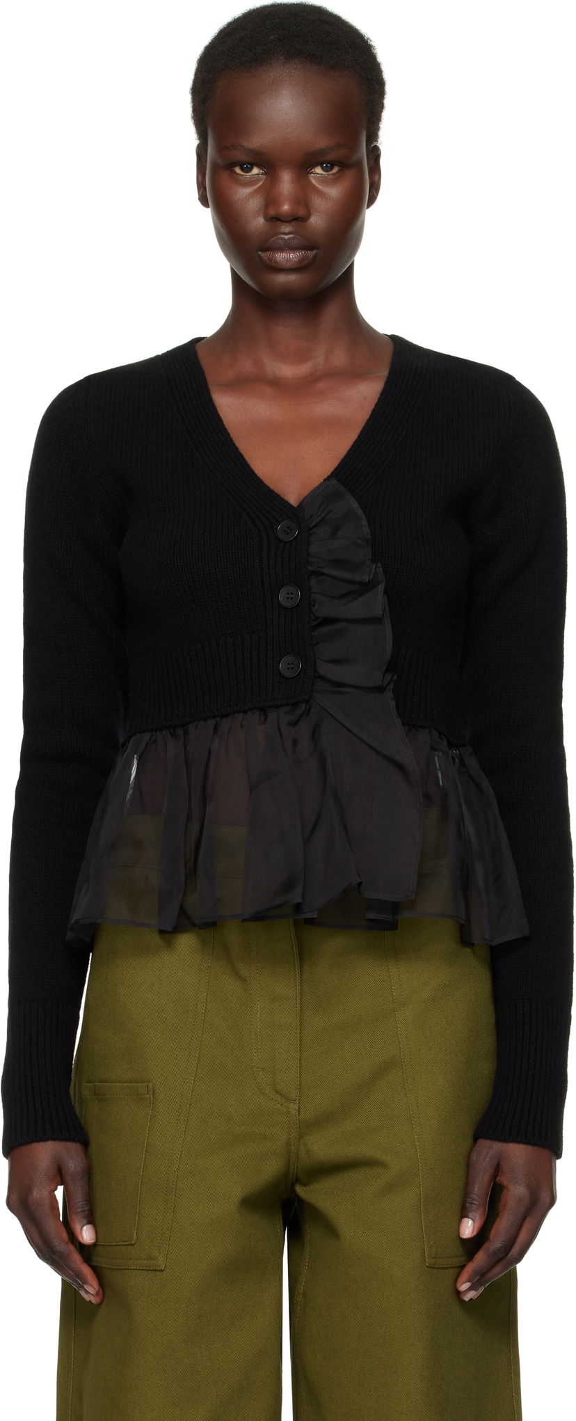 Sweater Cecilie Bahnsen Ruffle Trim Cropped Cardigan Svart | 4.24KNI52001 PHLOX CARDIGAN