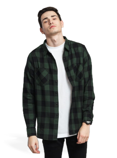 Skjorta Urban Classics Checked Flanell Shirt Grön | tb297 blckgrn