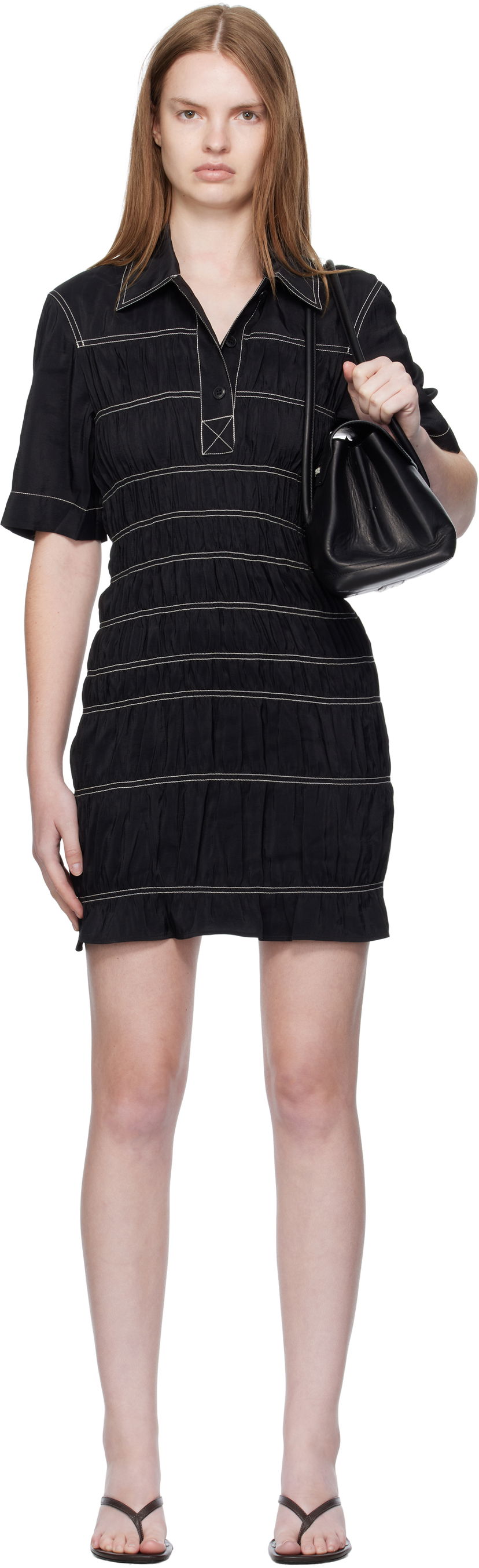Klä Nanushka Nanushka Nomia Shirred Minidress Svart | NW25PFDR09999