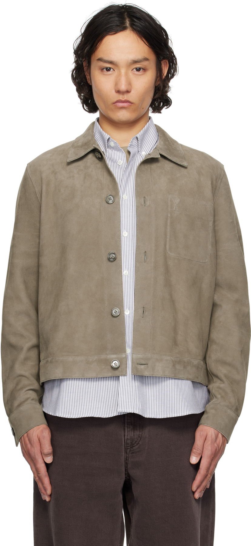Jacka AMI AMI Paris Buttoned Suede Jacket Grå | HJK243.LH0054