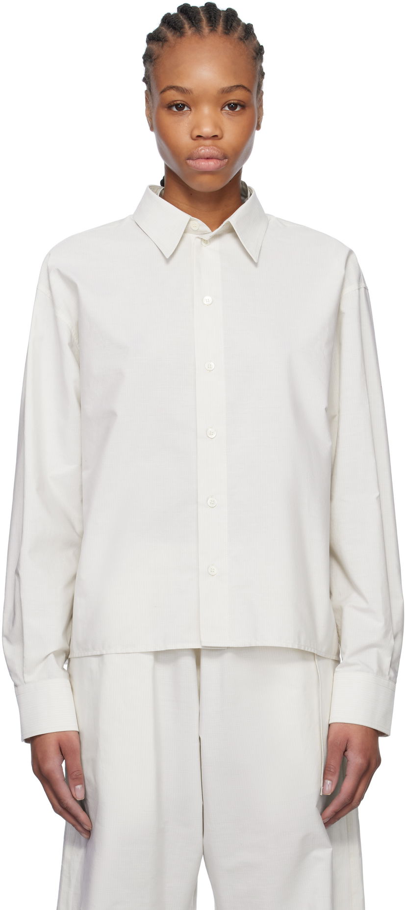 Skjorta Maison Margiela MM6 Maison Margiela Spliced Striped Cotton Poplin Shirt Vit | S52DT0043 M35250