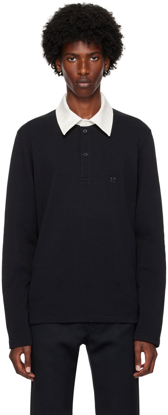 Polotröja Courrèges Contrasting Long Sleeve Polo Svart | 324JPO033JS0141