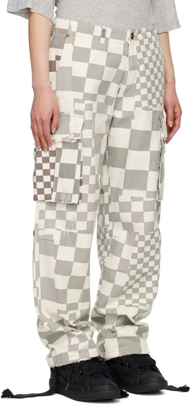 Cargo byxor ERL Checkered Print Relaxed Fit Cargo Pants Vit | ERL08P005, 4
