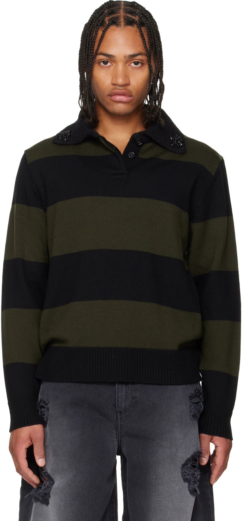Polotröja Simone Rocha Simone Rocha Embellished Fuzzy Collar Rugby Polo Flerfärgad | VMK13SB 0646