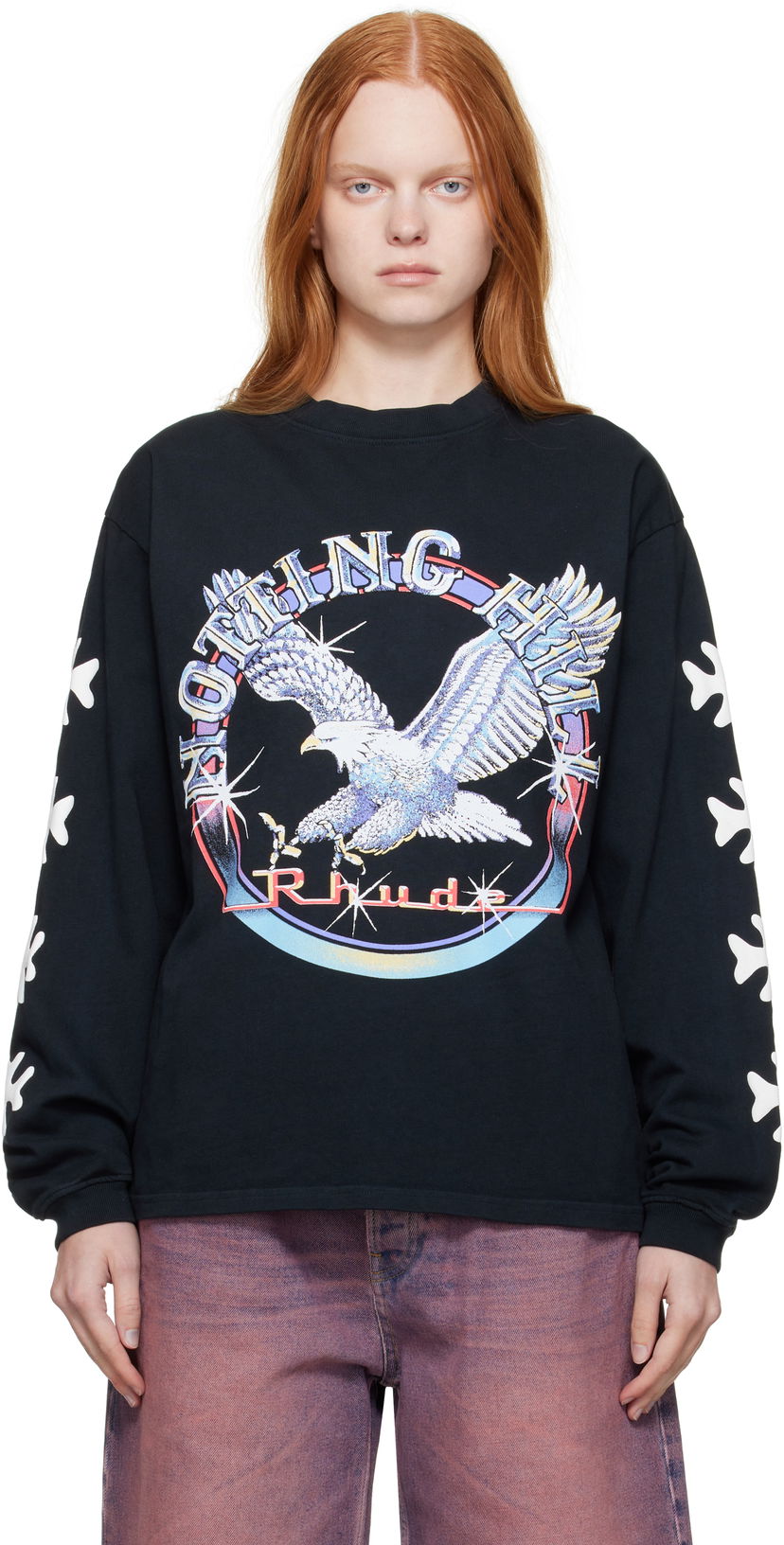 T-shirt Rhude Rhude Notting Hill Eagle Graphic Long Sleeve T-Shirt Svart | RHPF25TT14012
