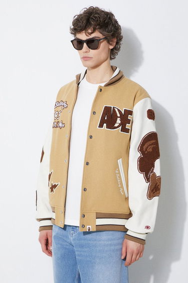 Bomberjacka BAPE Multi Motif Varsity Bomber Jacket Beige | 1J80141001, 3