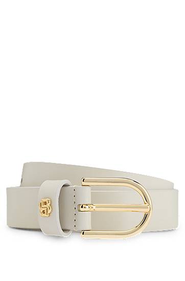 Bälten BOSS Leather Belt with Monogram Charm Beige | 50536991, 0