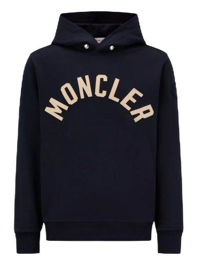 Sweatshirt Moncler Curved Logo Plush Cotton Hoodie Mörkblå | H20918G00050809KR778