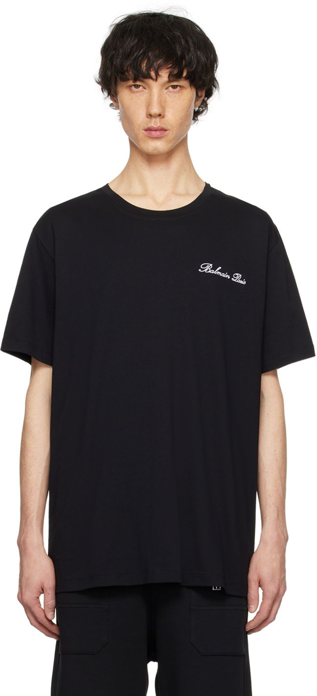 T-shirt Balmain Signature T-Shirt Svart | CH1EG010BC68