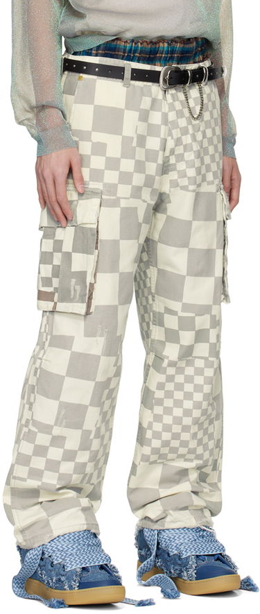 Cargo byxor ERL Checkered Print Relaxed Fit Cargo Pants Vit | ERL08P005, 1
