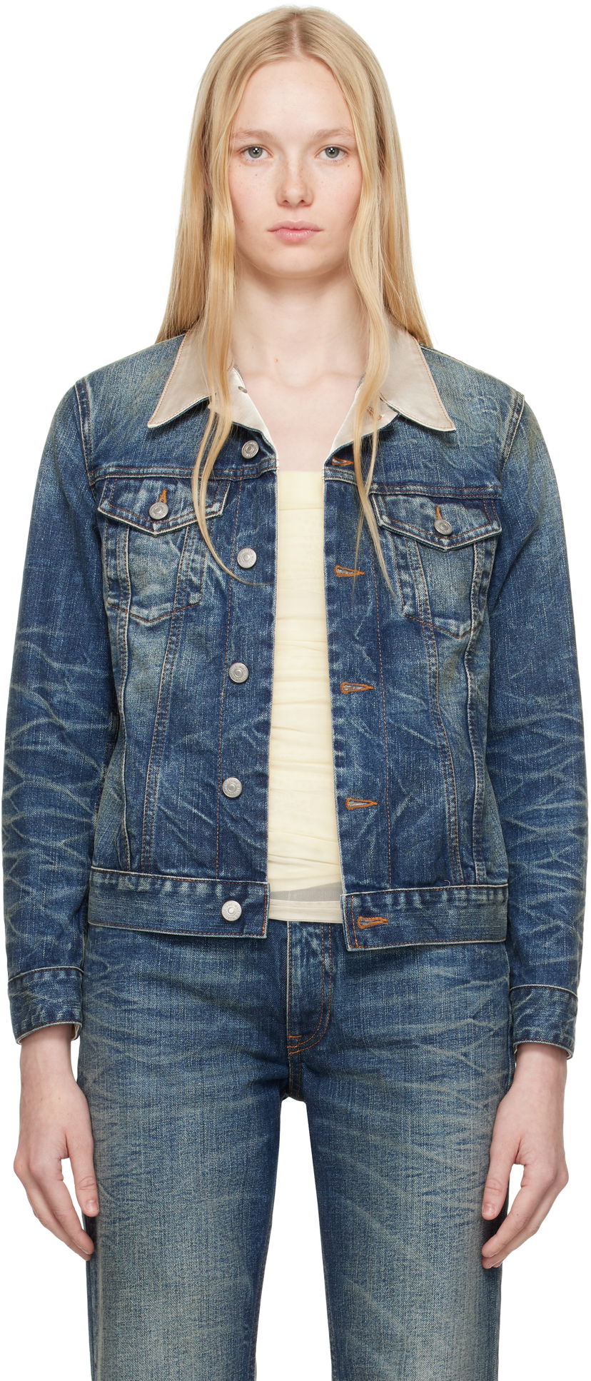 Jacka Maison Margiela MM6 Maison Margiela Sports Denim Jacket Blå | S62AN0141 M30016