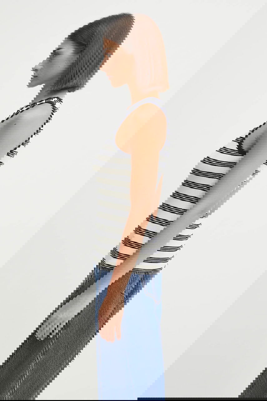 Linne GANNI GANNI Women's Striped Soft Cotton Rib Tank Top Vit | T4144, 1