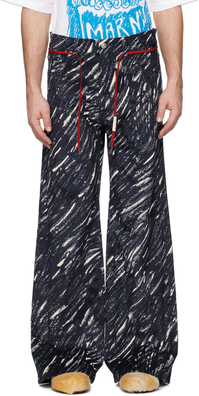 Byxor Marni Marni Flocked Denim Flared Jeans Mörkblå | PUJU0019A0 UTC432