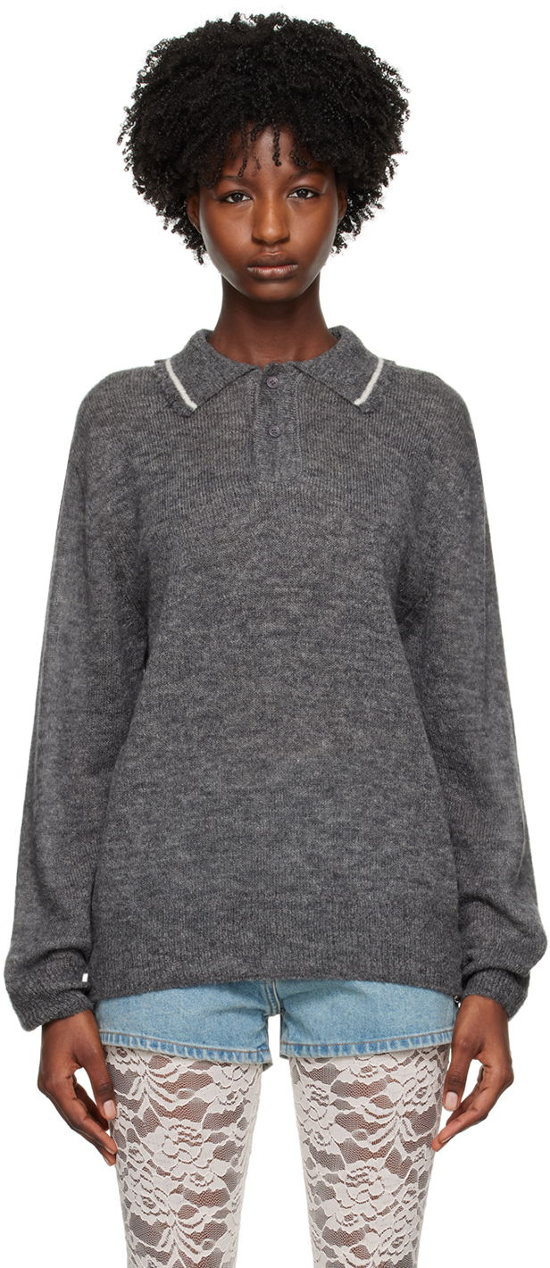 Sweater We11done Frayed Polo Sweater Grå | WD-KT1-23-665-U-GY, 0