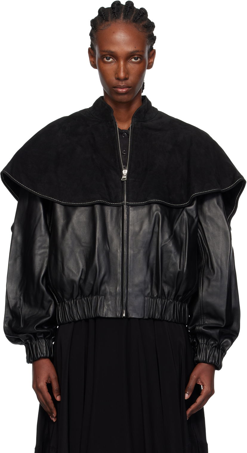 Bomberjacka JW Anderson JW Anderson Oversized Collar Leather Bomber Jacket Svart | LJ0057-LT0122