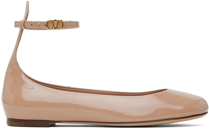 Skovård Valentino Valentino Garavani Tan-Go Patent Leather Ballerina Flats Beige | 4W2S0HF0VNE