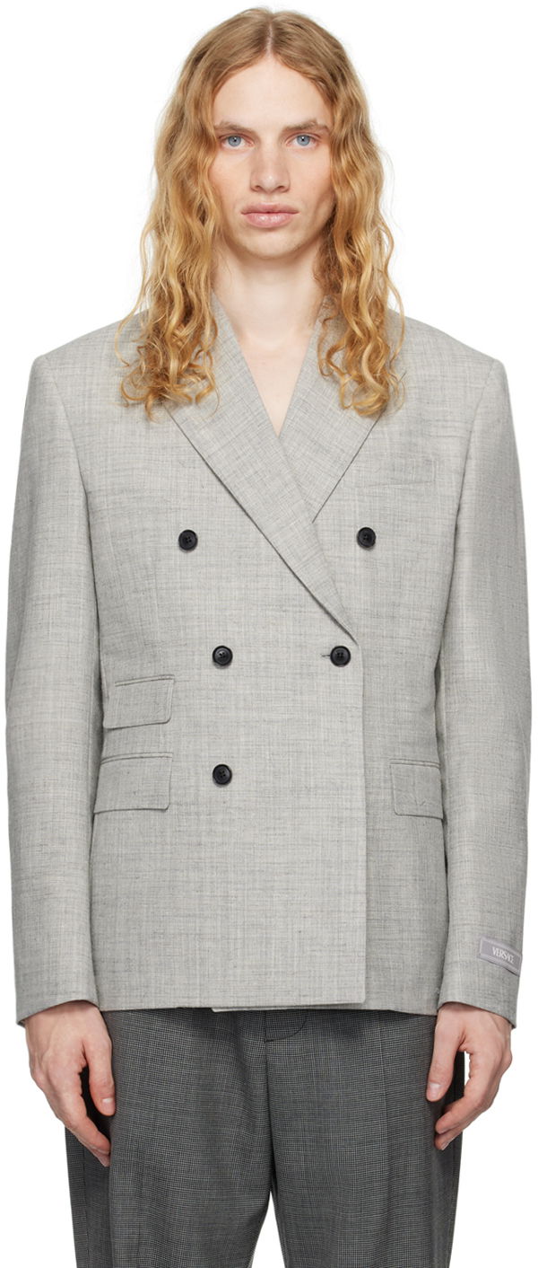 Rockar Versace Wool-Blend Double-Breasted Blazer Grå | 1016604_1A11264