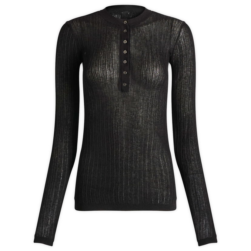 Sweater SKIMS Sheer Knit Long Sleeve Henley Top, Size Large Svart | LS-LST-10128W-ONX