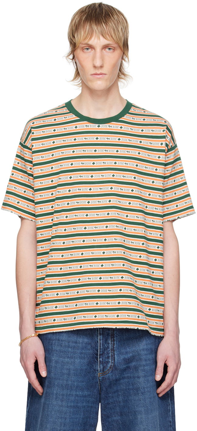 T-shirt Bode Striped Jacquard T-Shirt Grön | MRS24CS014