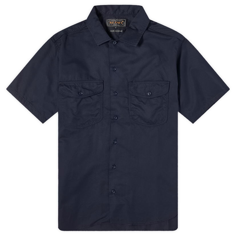 Skjorta BEAMS Beams Plus Work Twill Short Sleeve Shirt, Size Large Mörkblå | 3801-0060-388-79
