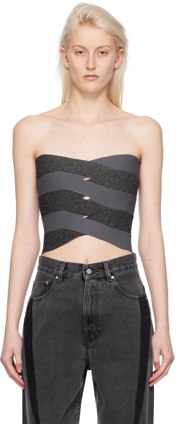 Linne Dion Lee Reflective Interlocking Weave Bustier Top Grå | A7798PS24, 0