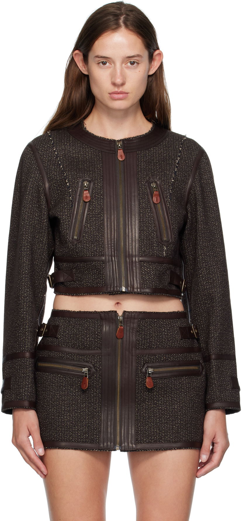 Jacka R13 R13 Stitch Detail Cropped Crewneck Jacket Brun | R13WR449-R567A