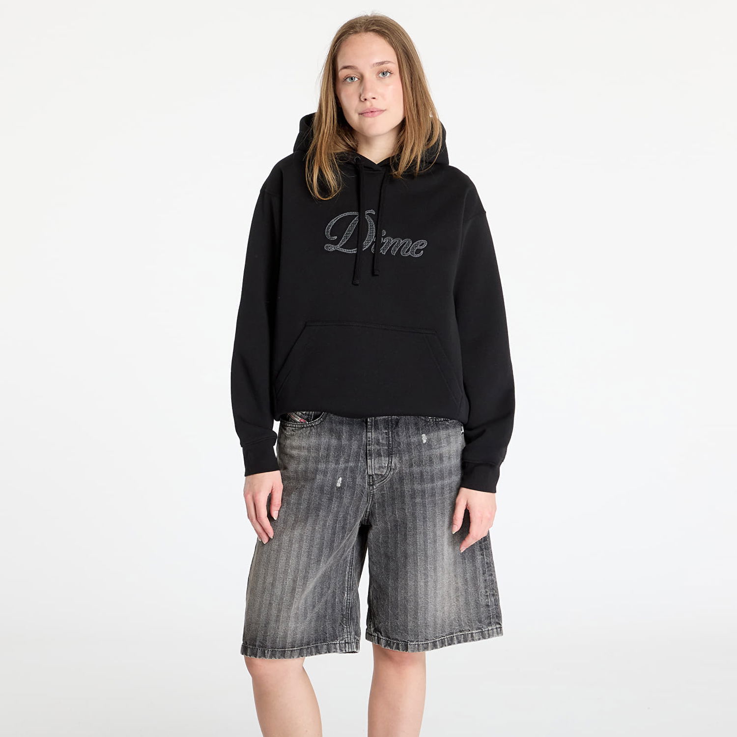 Sweatshirt Dime Cursive Logo Hoodie Svart | DIME2SP2544BLK, 1