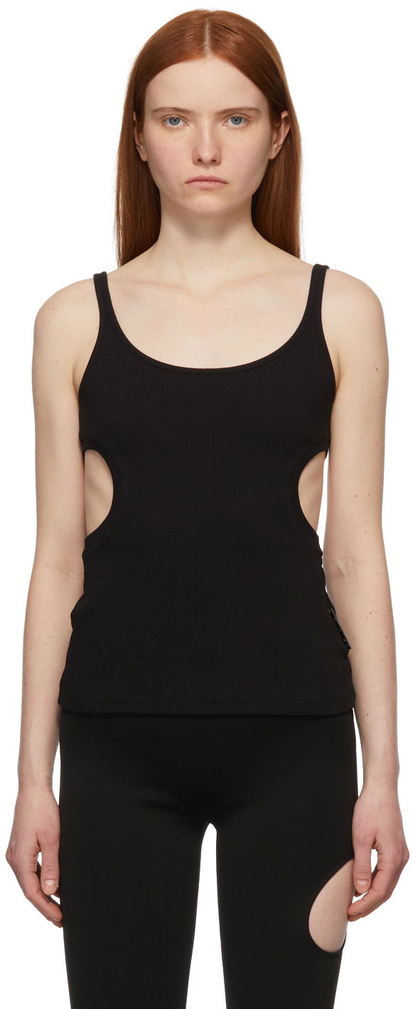Linne Off-White Black Rib Knit Meteor Tank Top Svart | OWAD172C99JER0011000