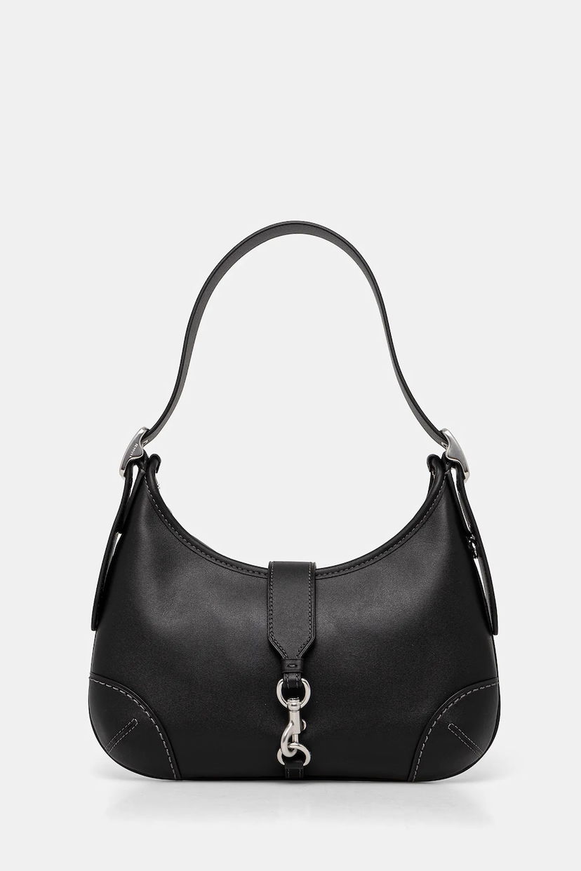 Axelväska Coach Hamptons Leather Buckle Shoulder Bag Svart | CW642