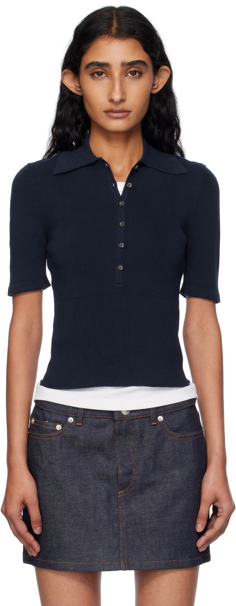 Polotröja A.P.C. A.P.C. Joelle Knit Polo Mörkblå | COGDK-F23421
