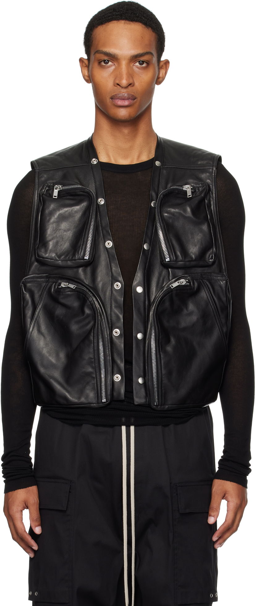 Väst Rick Owens Rick Owens Concordians Cargo Leather Vest Svart | RU02E1767 LBY