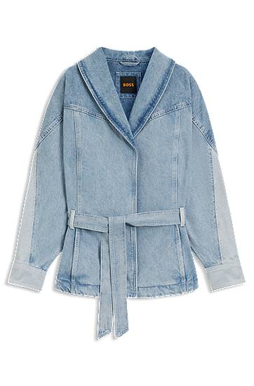 Jacka BOSS Denim Peplum Jacket with Belt Blå | 50554678