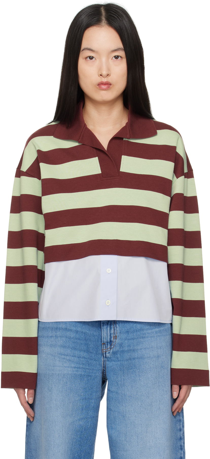 Sweater Max Mara Weekend Max Mara Halle Cropped Striped Polo Grön | 2515951021600