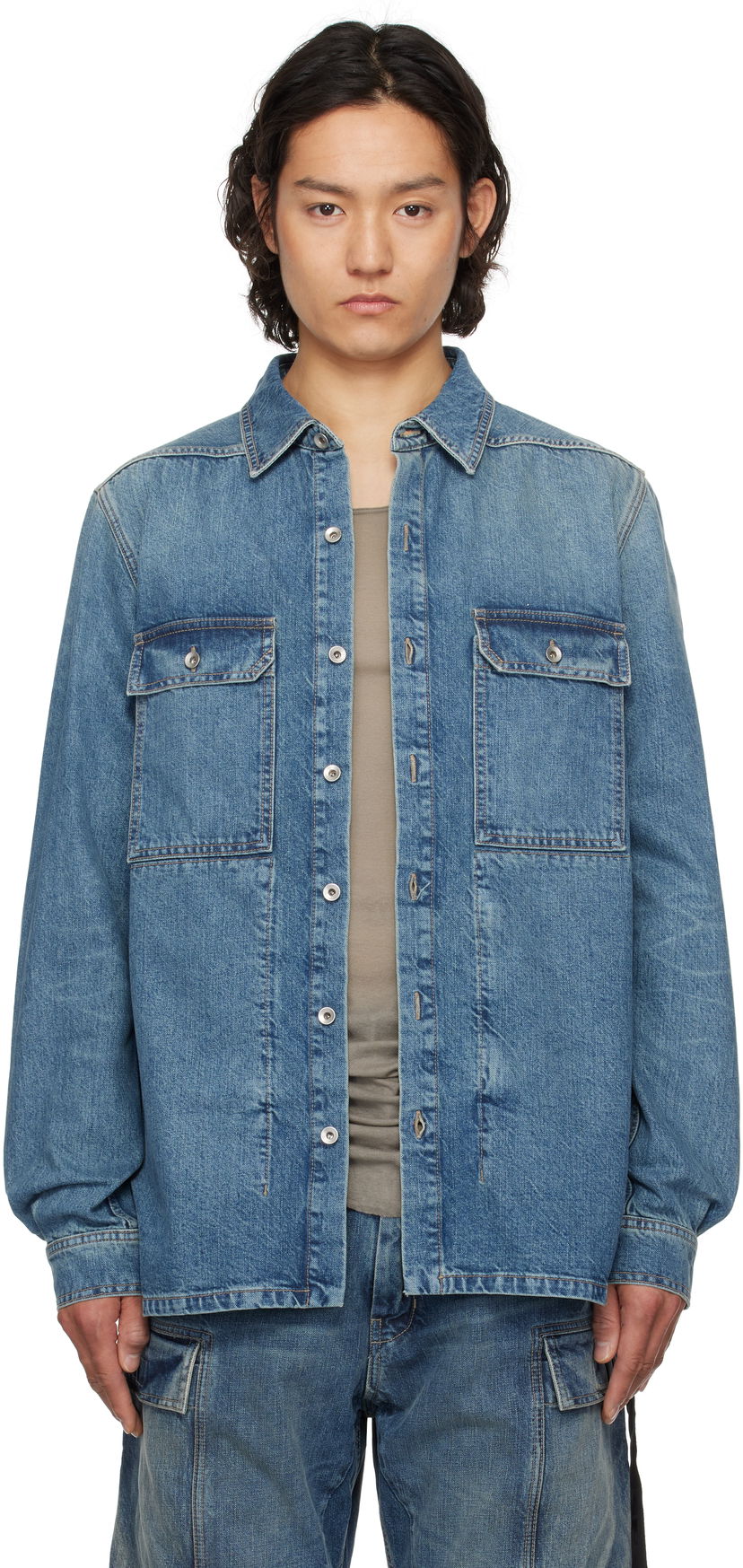 Skjorta Rick Owens Rick Owens DRKSHDW Denim Overshirt Blå | DU01E3755 DWB