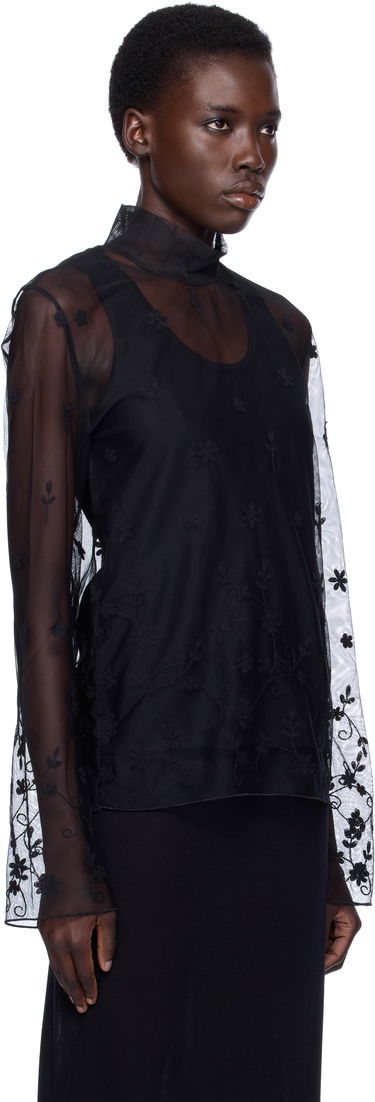 Skjorta TOTEME TOTEME Floral Tulle Mock Neck Blouse Svart | 253-WRT0546-FB0431, 1