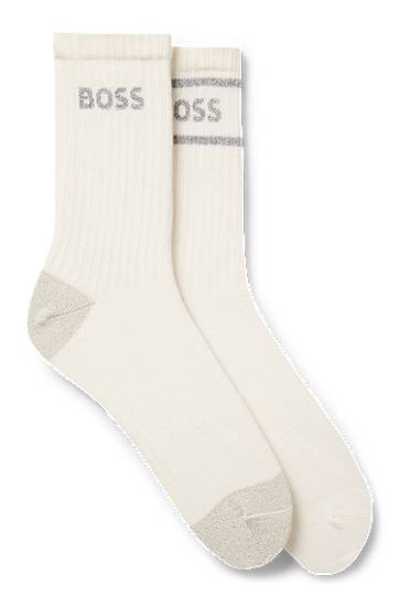Strumpor BOSS Two-pack Ribbed Crew Socks with Sparkly Logos and Trim Vit | 50546426, 0