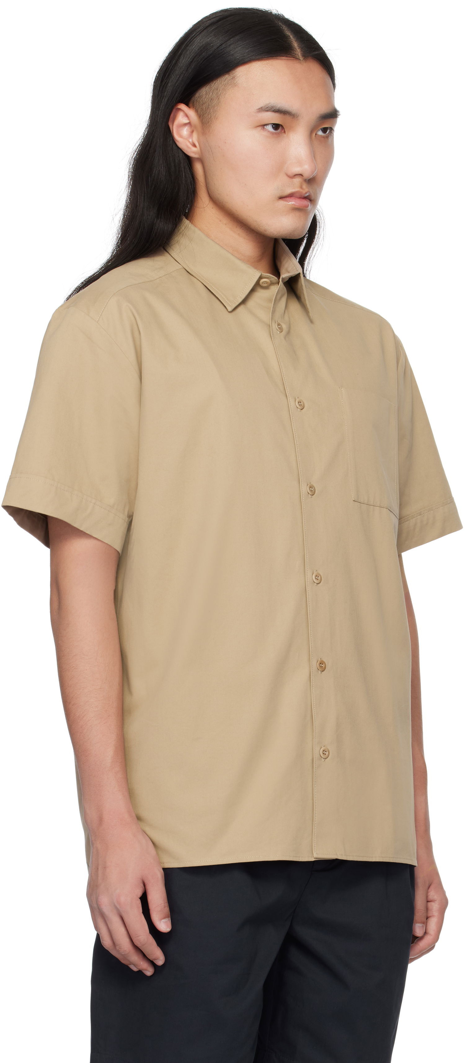 Skjorta A.P.C. Ross Short-Sleeve Shirt Beige | COGZR-H12541, 1