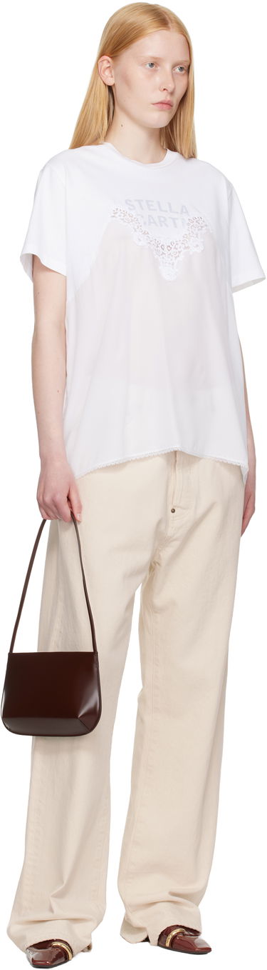 T-shirt Stella McCartney Stella McCartney Lace Jersey T-Shirt Vit | 6J04073SPZ99, 3